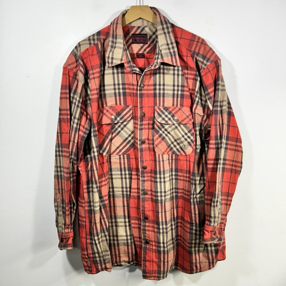 Five Brother Flannel Shirt Mens 2XL Tall Plaid Outdoor Work Snap HEAVY